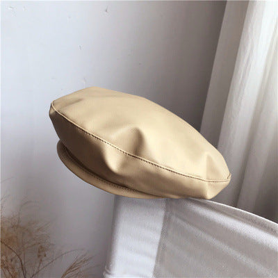 Large Head Girth Black PU Leather Face Reverse Beret Painter Hat