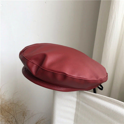 Large Head Girth Black PU Leather Face Reverse Beret Painter Hat